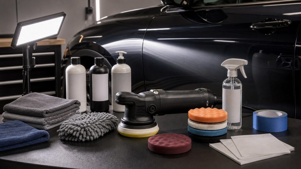detailing kits shopping setup for exterior correction projects with practical vehicle-focused details