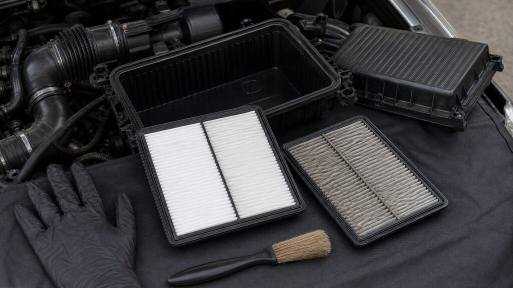 engine air filters buying guide scene with related filters prepared for engine airbox airbox fit checks
