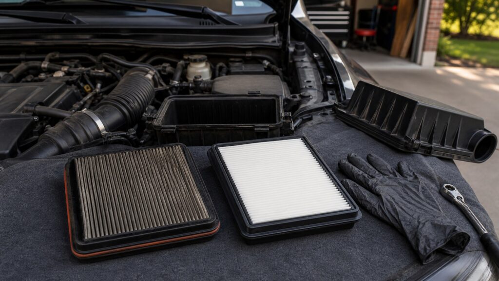 engine air filters buying guide scene with related filters prepared for engine airbox airbox fit checks