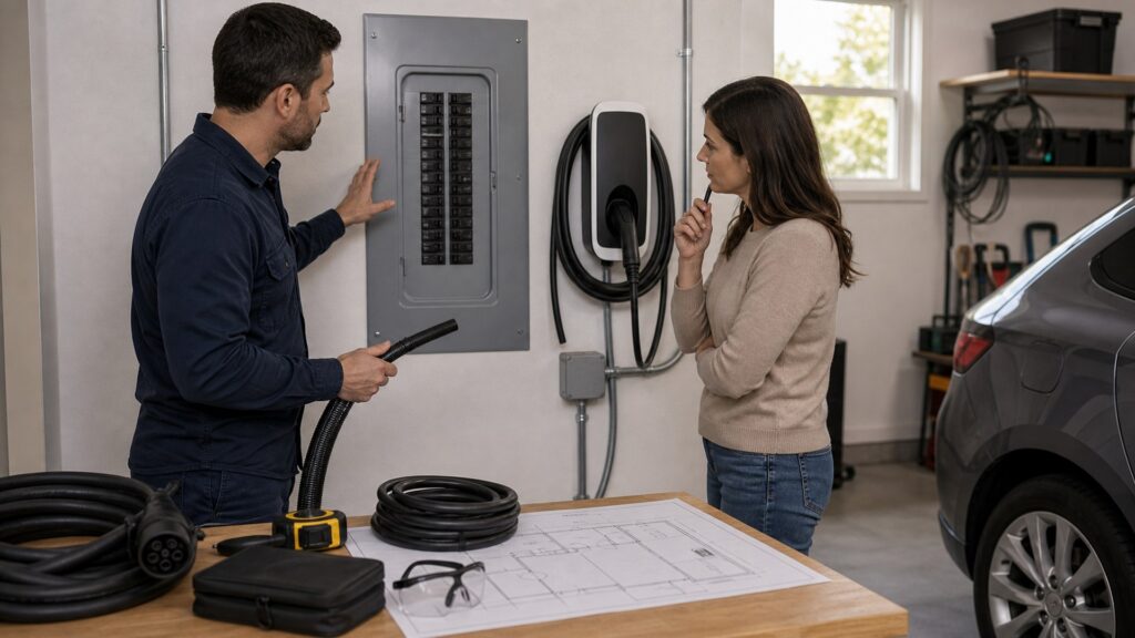 ev charging & electric vehicle gear shopping setup for garage electrical planning with practical vehicle-focused details
