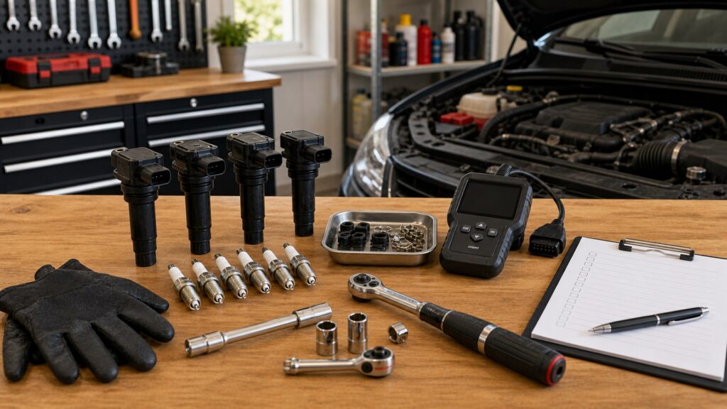 ignition components shopping setup for home garage repair projects with practical vehicle-focused details
