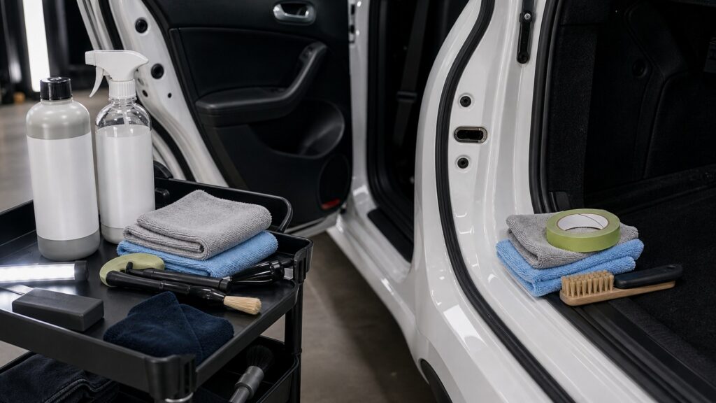 interior cleaning shopping setup for exterior correction projects with practical vehicle-focused details