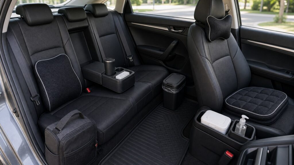 interior comfort shopping setup for ride-share and commuter cars with practical vehicle-focused details