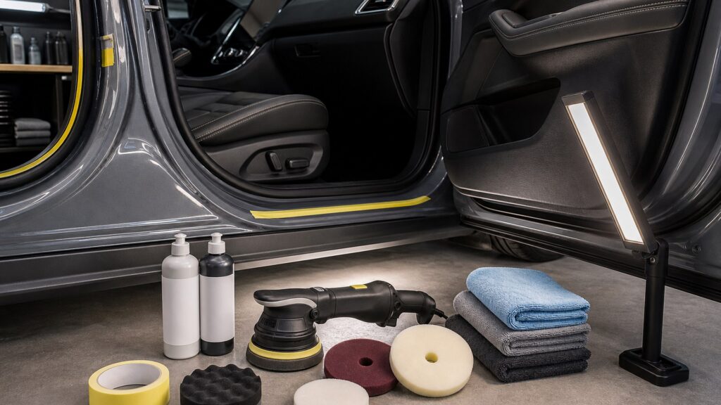polishing & paint correction shopping setup for interior restoration projects with practical vehicle-focused details