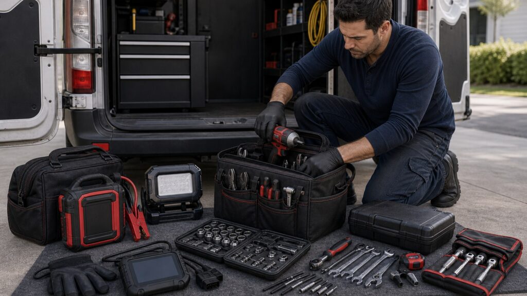 tools & garage equipment shopping setup for mobile mechanic kits with practical vehicle-focused details