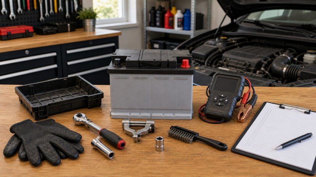 vehicle batteries shopping setup for home garage repair projects with practical vehicle-focused details