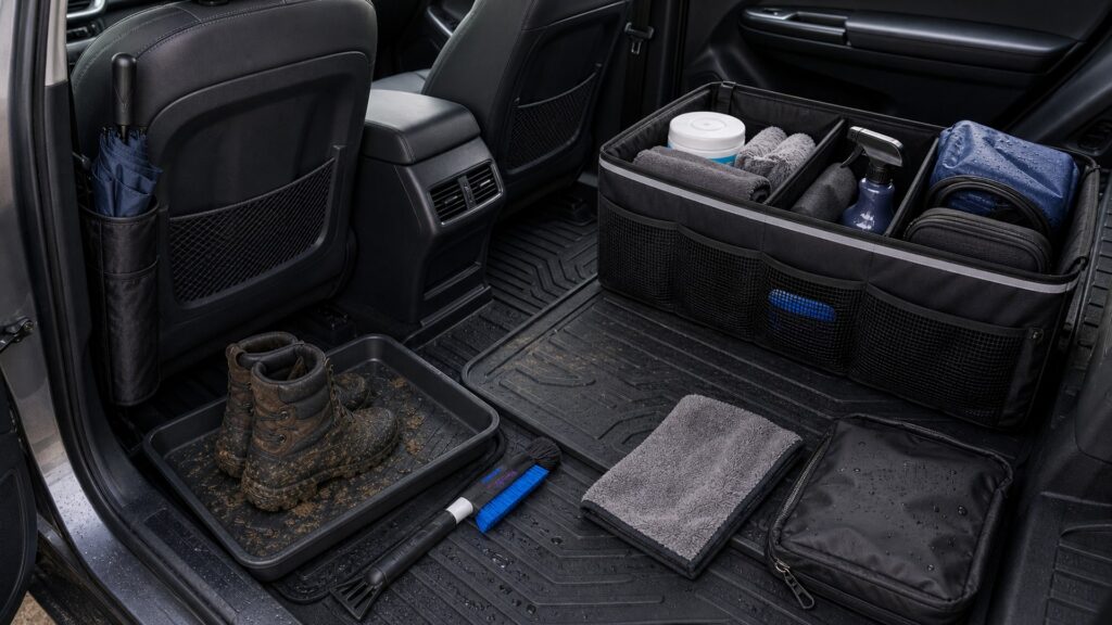 interior organization shopping setup for all-weather interior use with practical vehicle-focused details