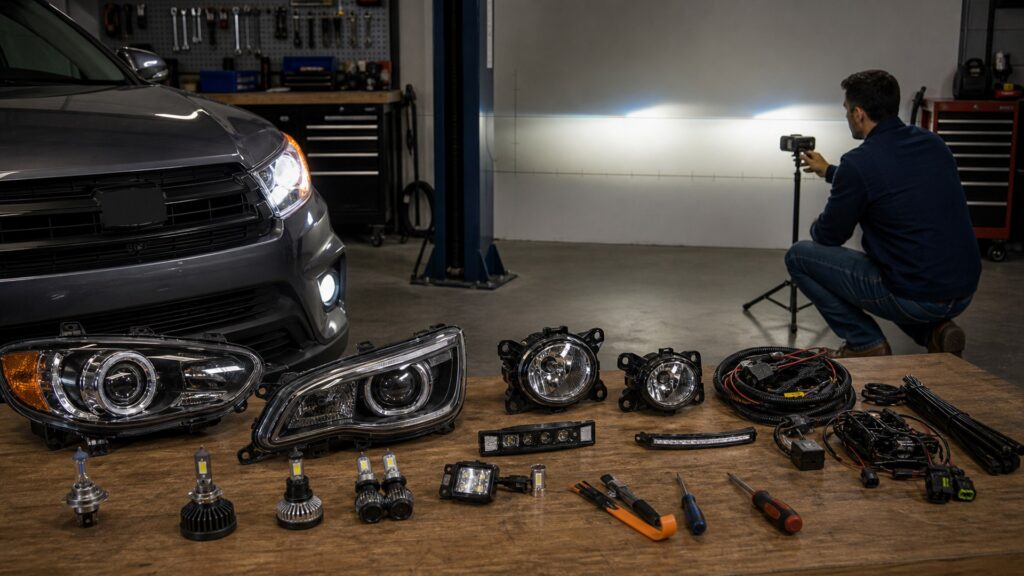 lighting & visibility shopping setup for overall selection with practical vehicle-focused details
