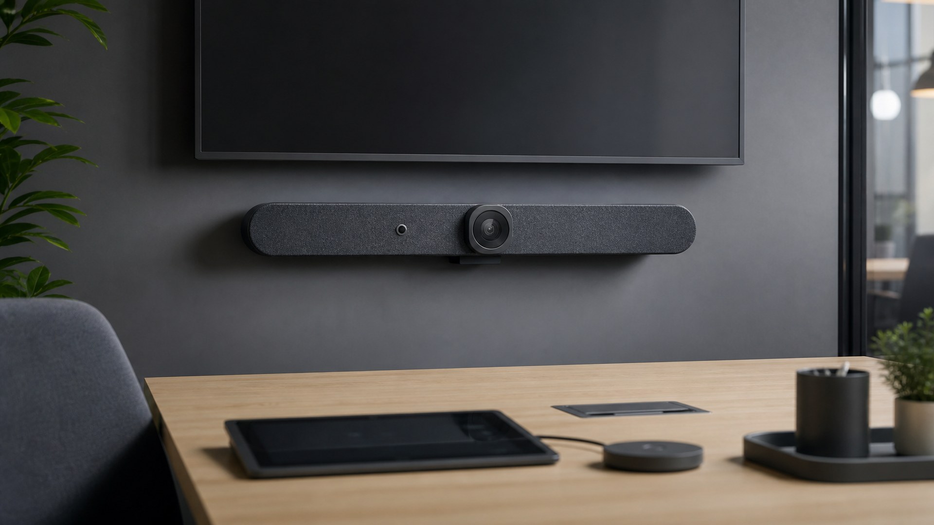 Logitech Rally Bar Huddle in a modern business workspace