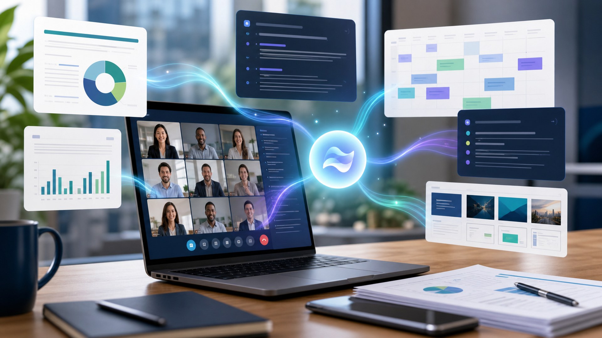 Microsoft 365 Copilot represented as a brand-neutral AI assistant workflow image