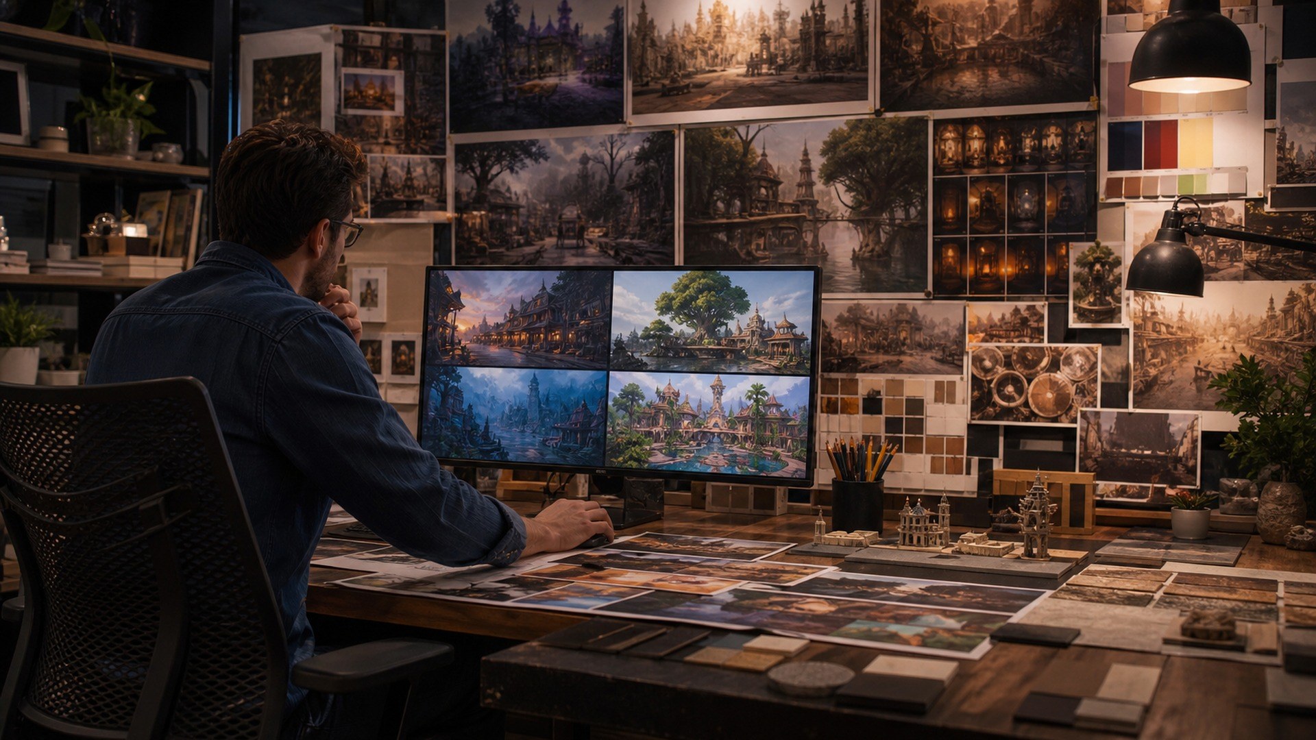 Midjourney AI tool shown in a theme park design studio workflow
