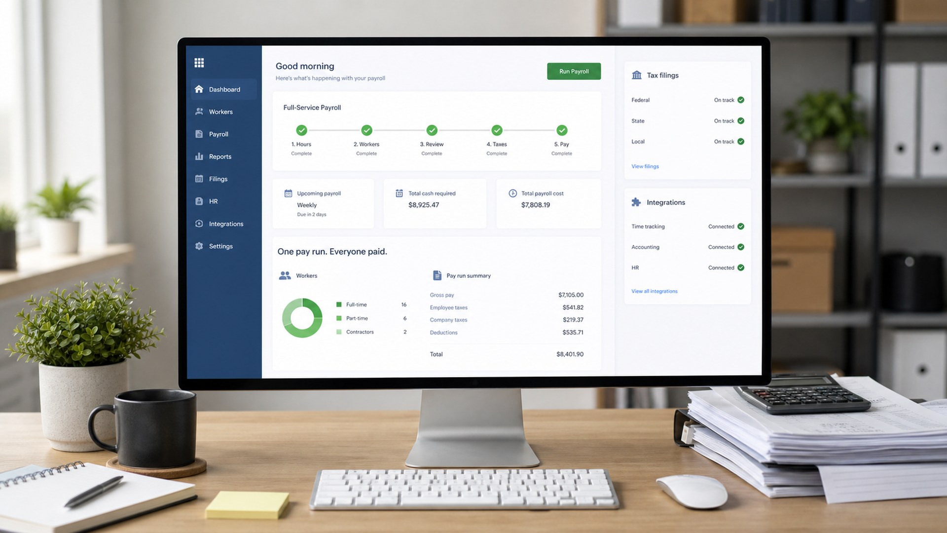 OnPay payroll software dashboard on a desktop computer