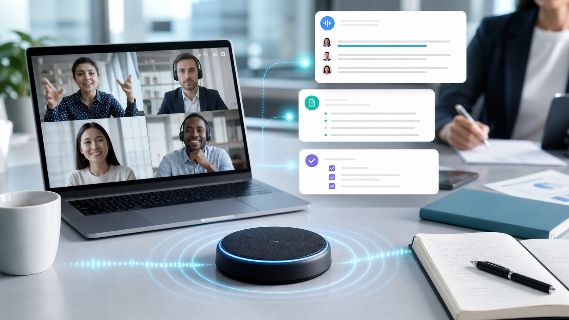 Otter.ai represented as a brand-neutral AI assistant workflow image