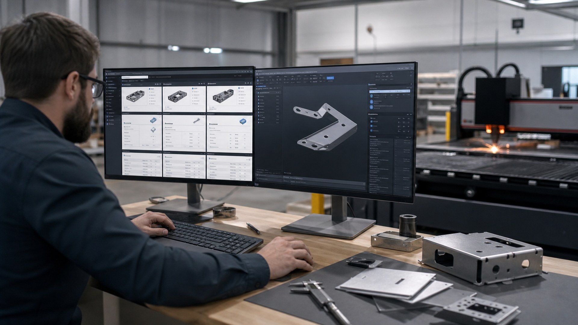 Paperless Parts AI fabrication shop software editorial interface concept