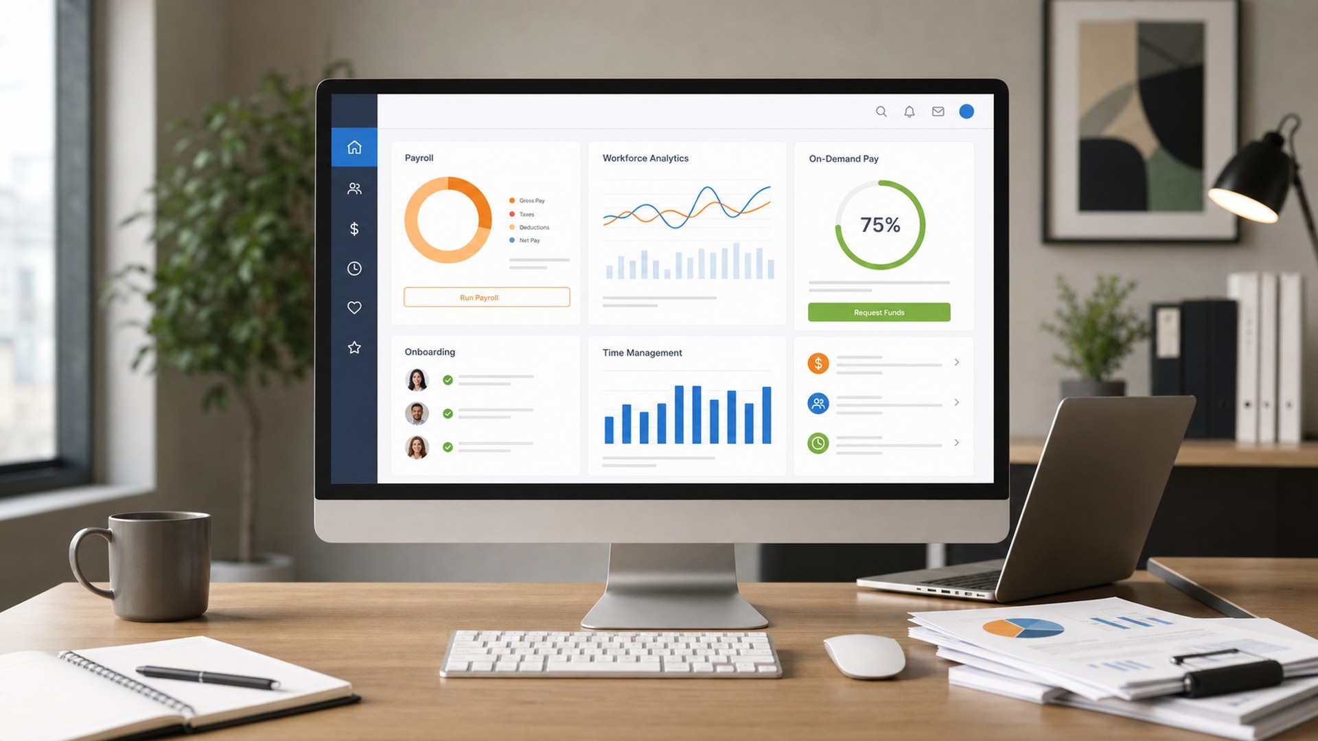 Paycor Payroll workforce management dashboard on a desktop monitor