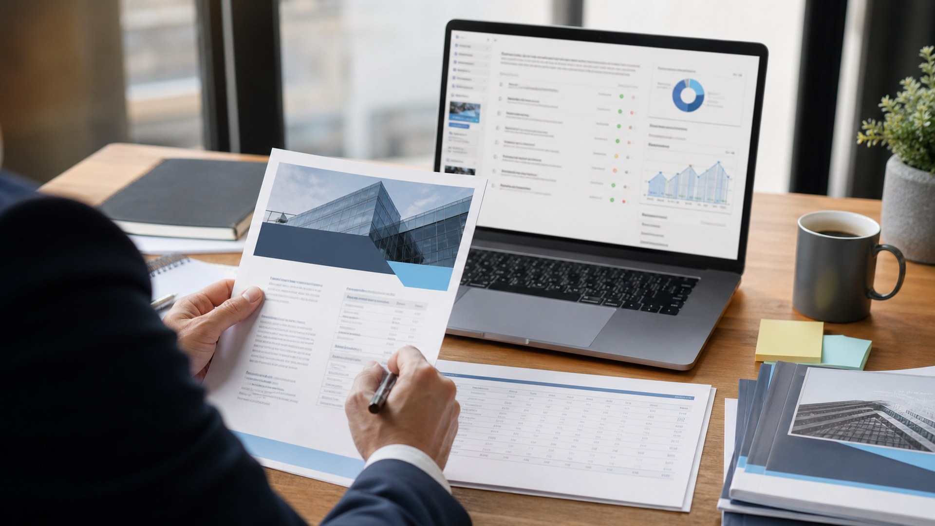 Ultra photorealistic business office scene representing Proposify AI proposal writing software