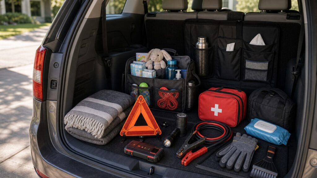 safety & emergency gear shopping setup for family vehicle safety with practical vehicle-focused details
