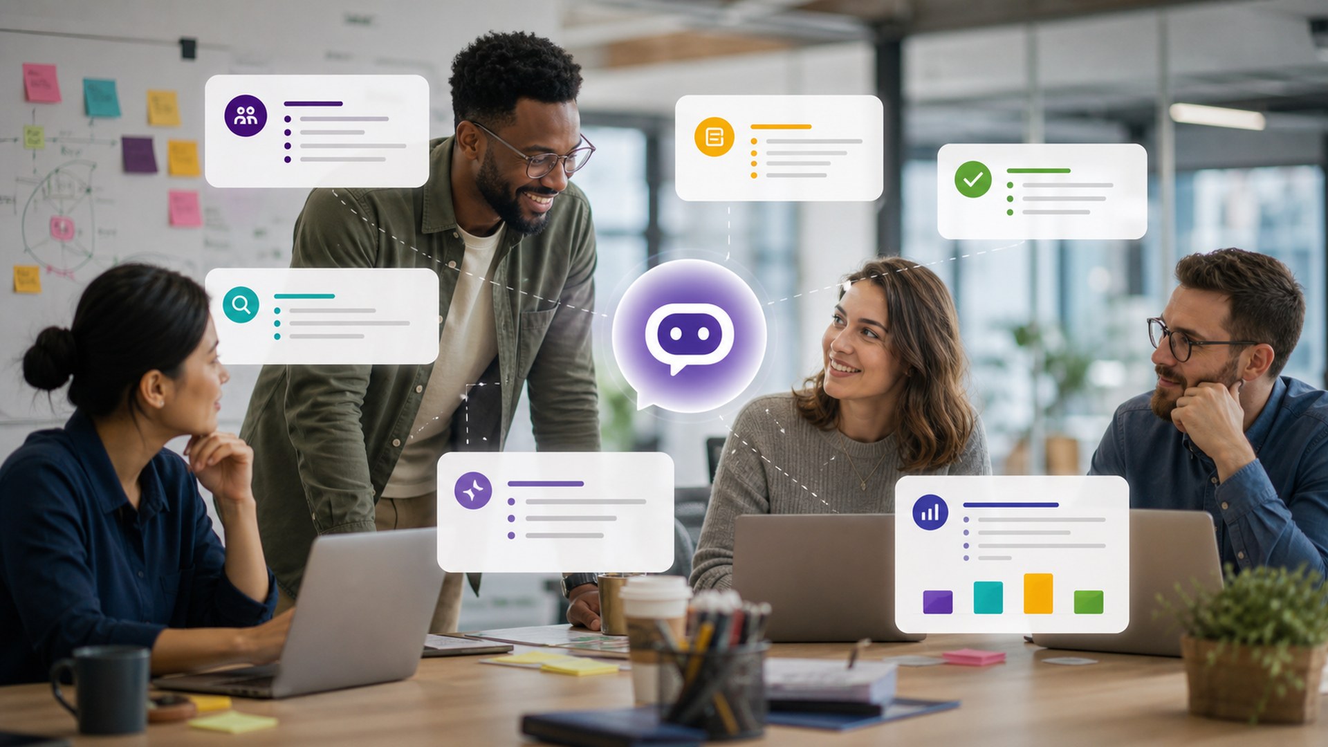 Slack AI represented as a brand-neutral AI assistant workflow image