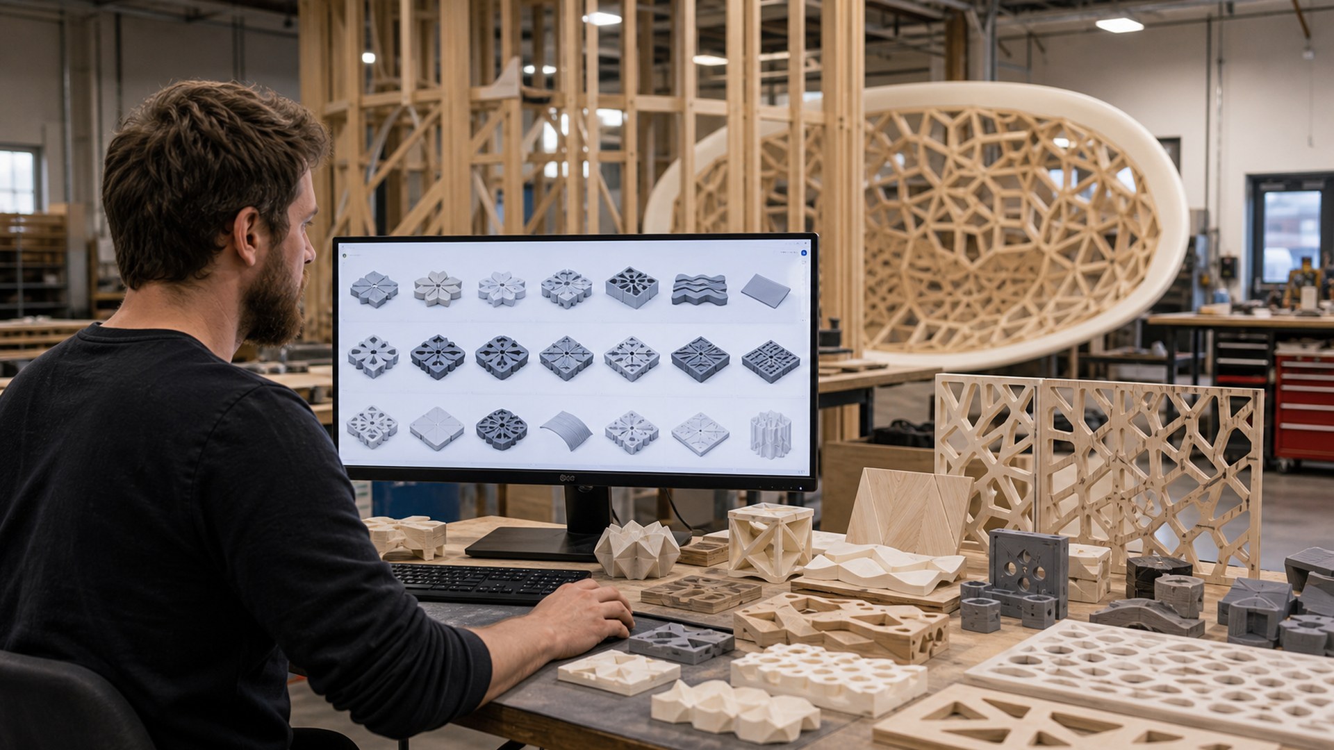 Sloyd AI tool shown in a large format fabrication studio workflow