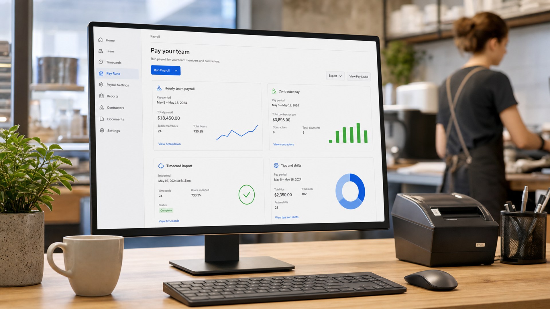 Square Payroll desktop dashboard for retail and service businesses