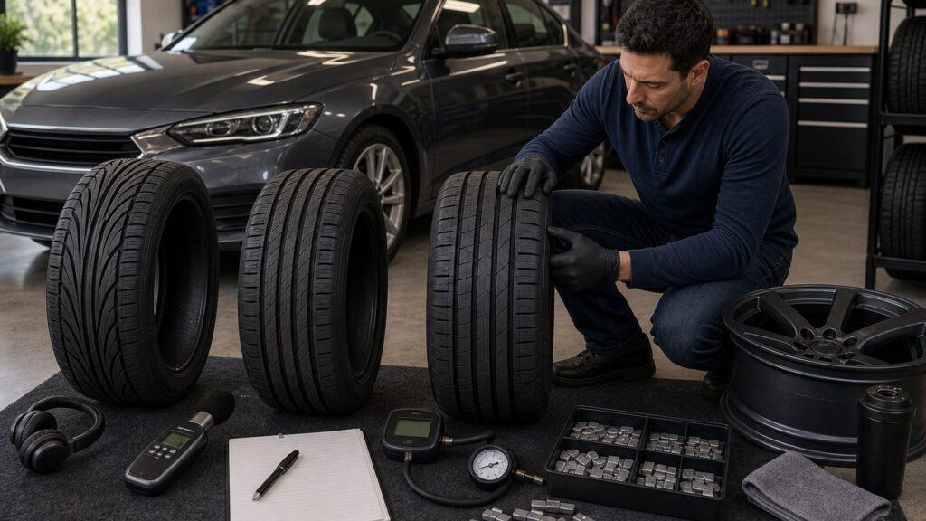 tires & wheels shopping setup for road noise and ride comfort with practical vehicle-focused details