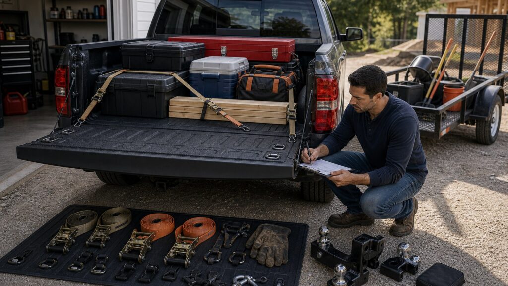 towing, trailers & hauling shopping setup for work truck hauling needs with practical vehicle-focused details