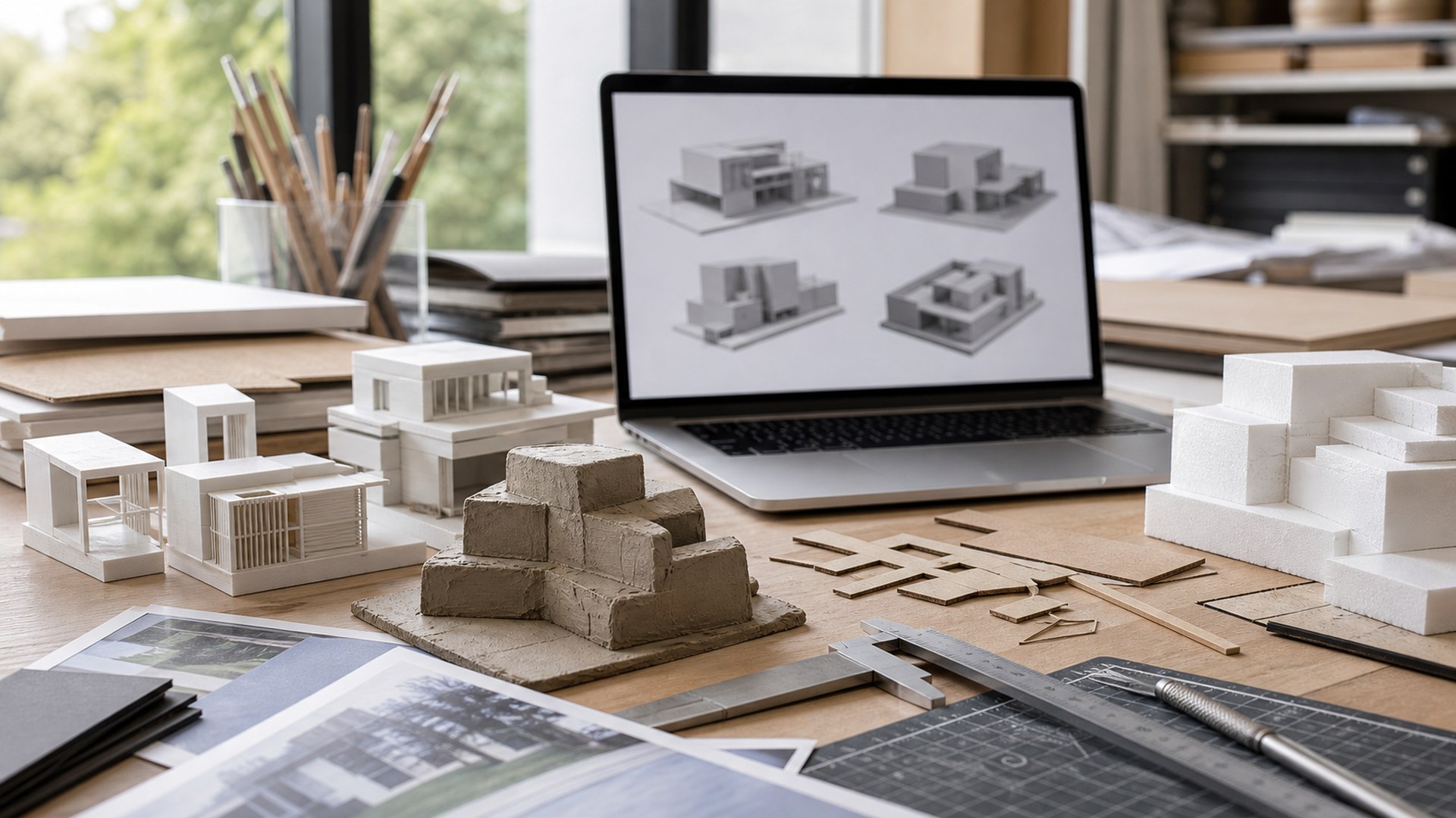 Tripo AI AI architectural model making tool shown in a photorealistic studio model workflow