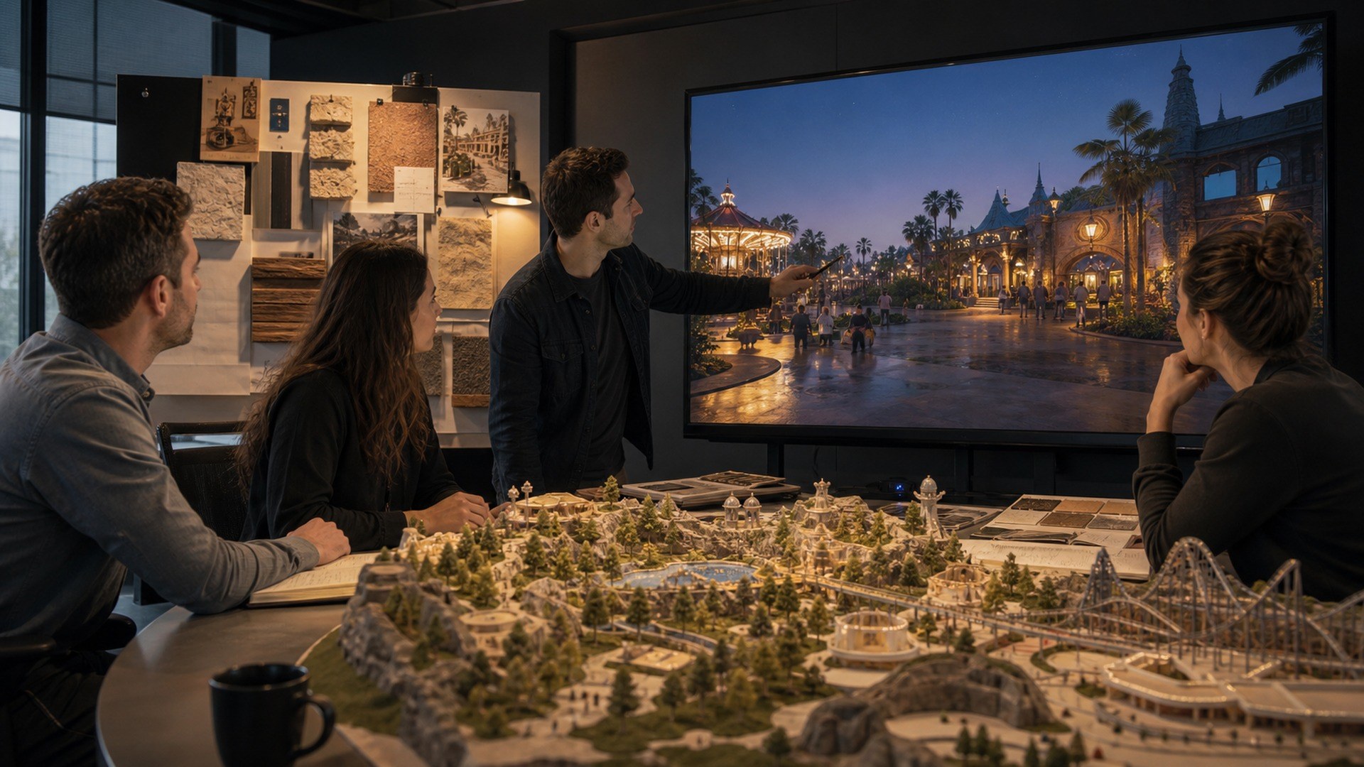 Twinmotion AI tool shown in a theme park design studio workflow