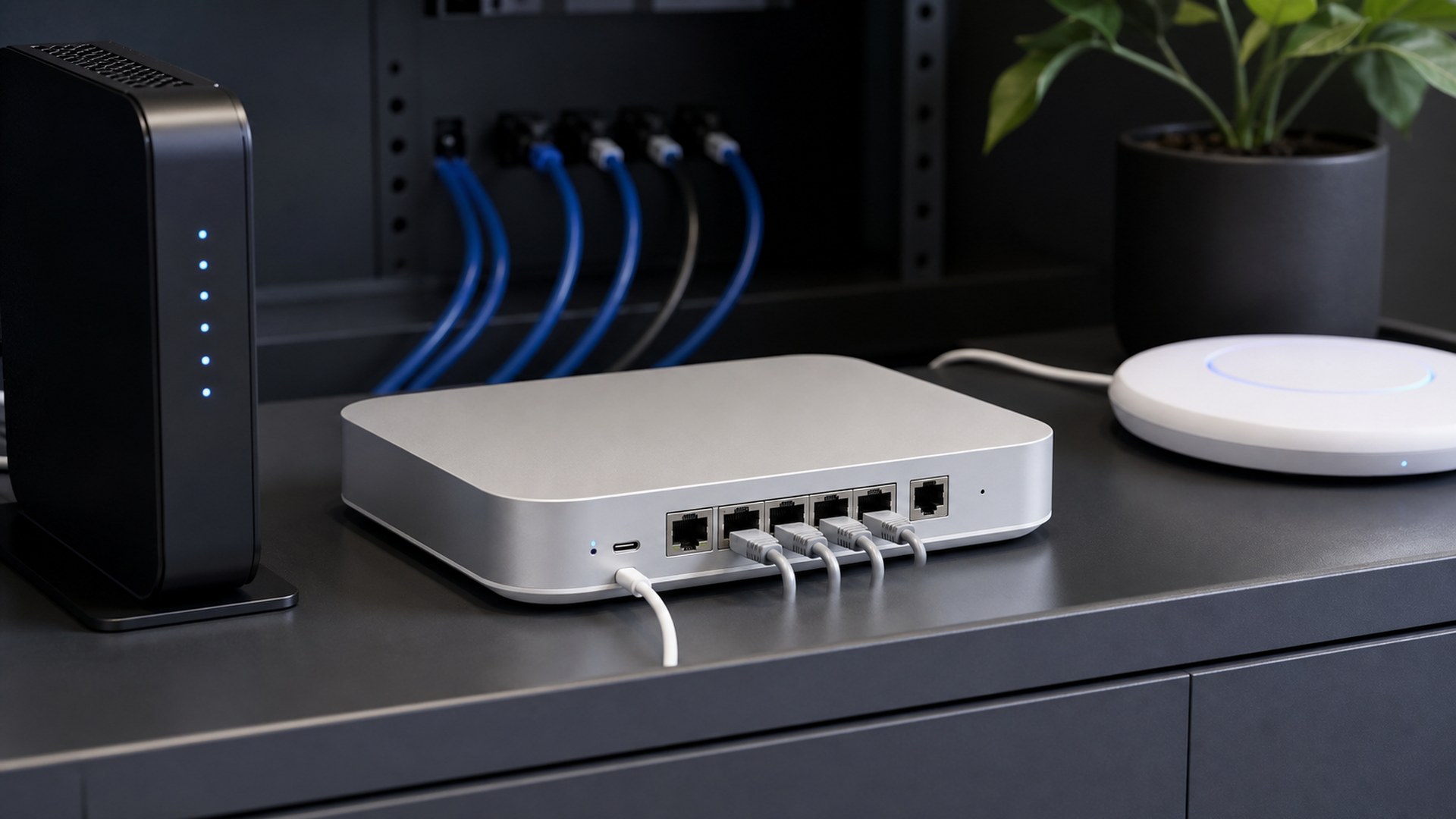 Ubiquiti UniFi Cloud Gateway Ultra in a modern business workspace