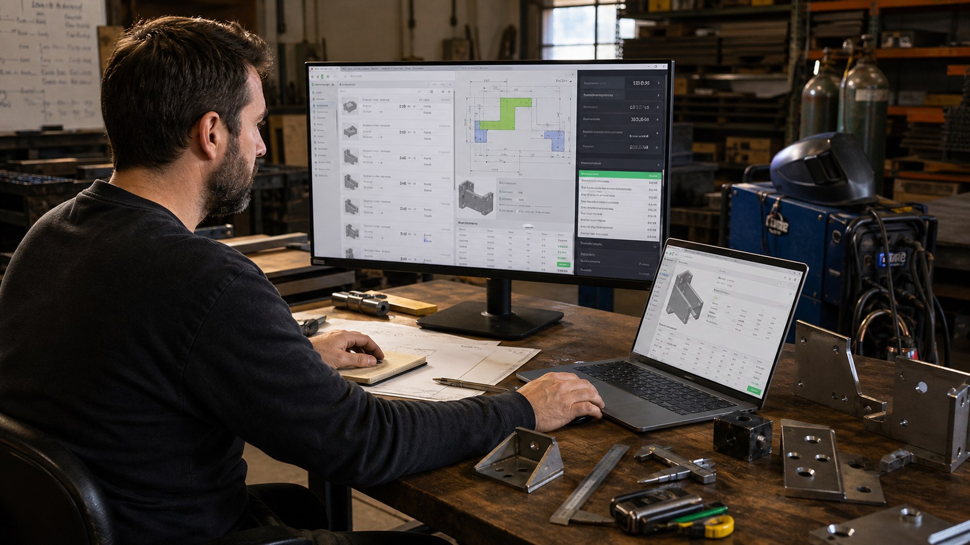 Uptool AI fabrication shop software editorial interface concept