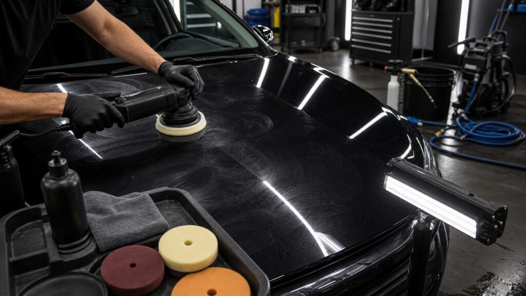 polishing & paint correction instead of car wash equipment explainer hero image for Review Streets