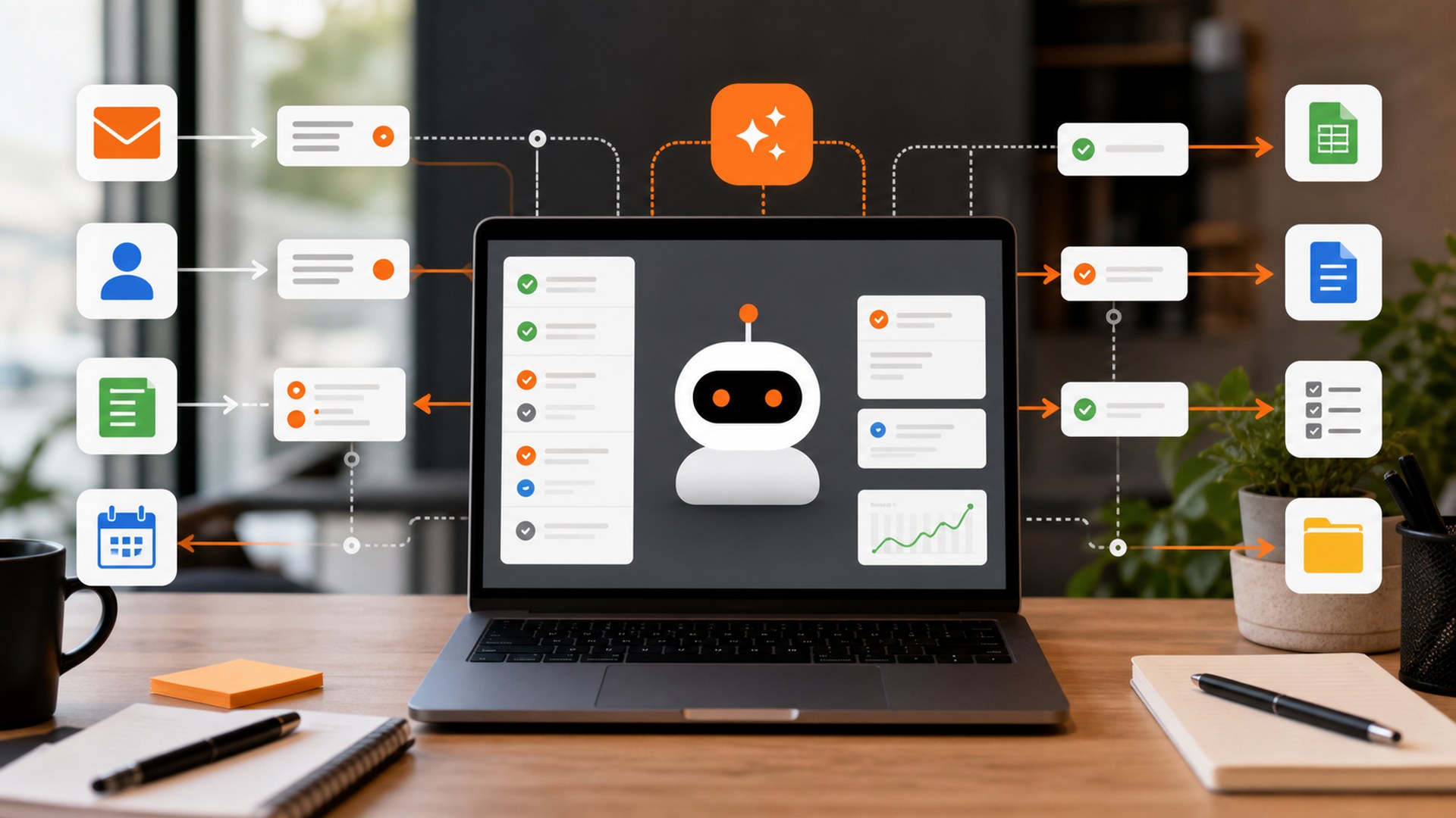 Zapier Agents represented as a brand-neutral AI assistant workflow image