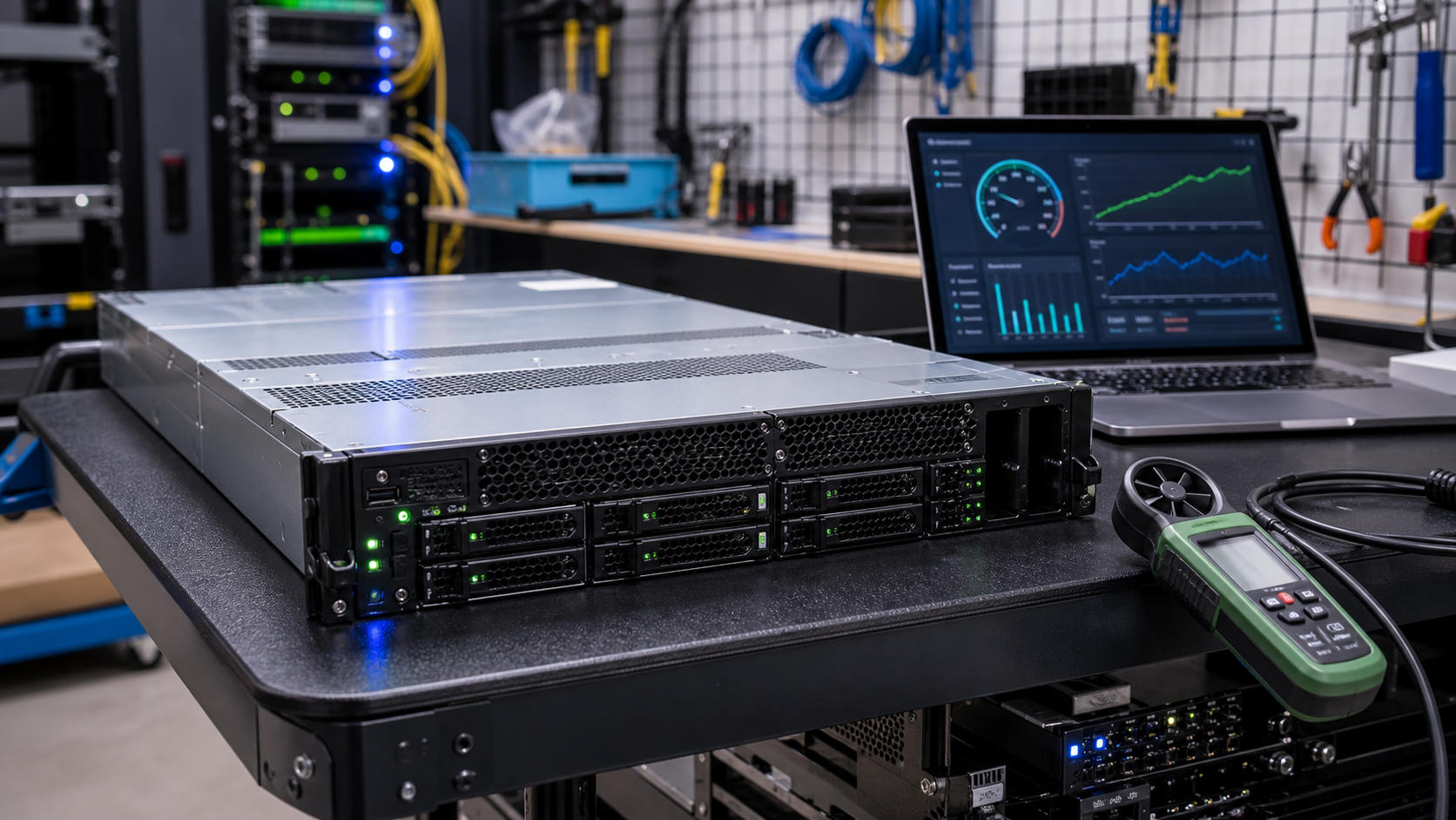 Ultra photorealistic dedicated server performance testing lab hero image for A2 Hosting Dedicated Servers review