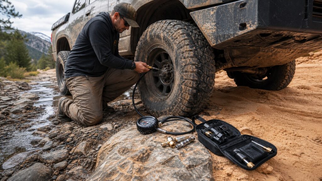 air down tire tools shopping setup for rock, mud, and sand terrain with practical vehicle-focused details