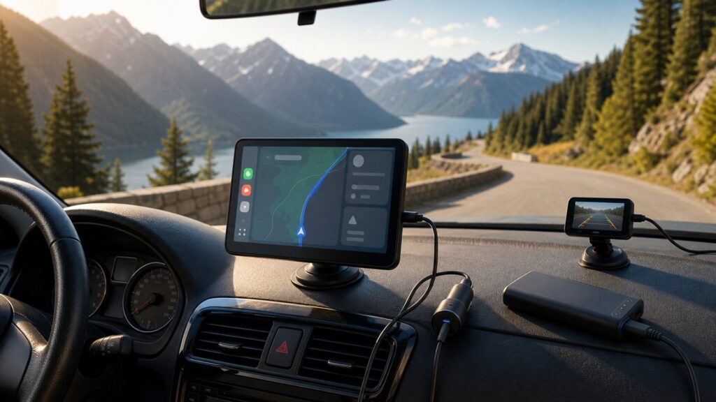 android auto displays shopping setup for road trip technology needs with practical vehicle-focused details