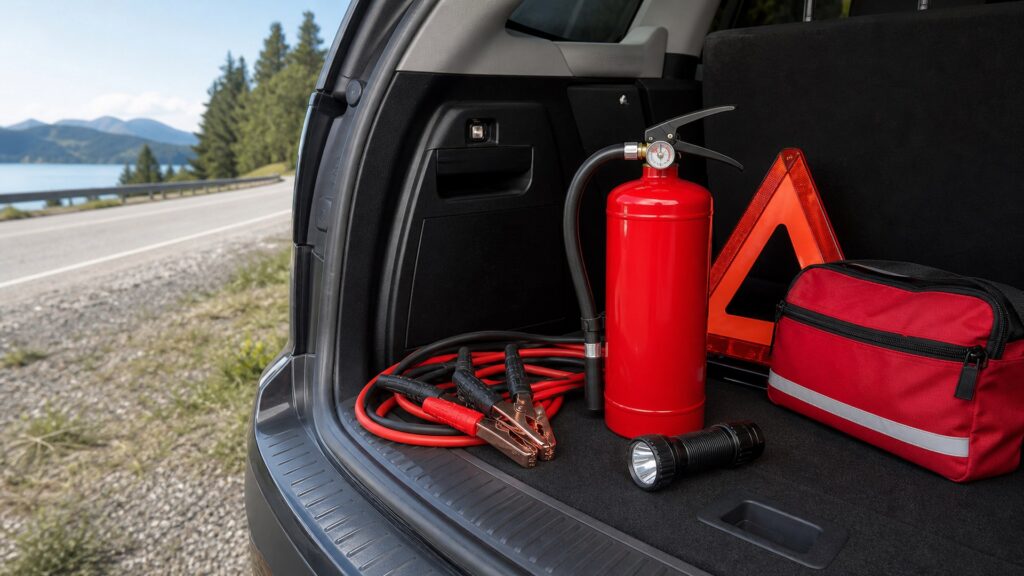 automotive fire extinguishers shopping setup for roadside emergency prep with practical vehicle-focused details