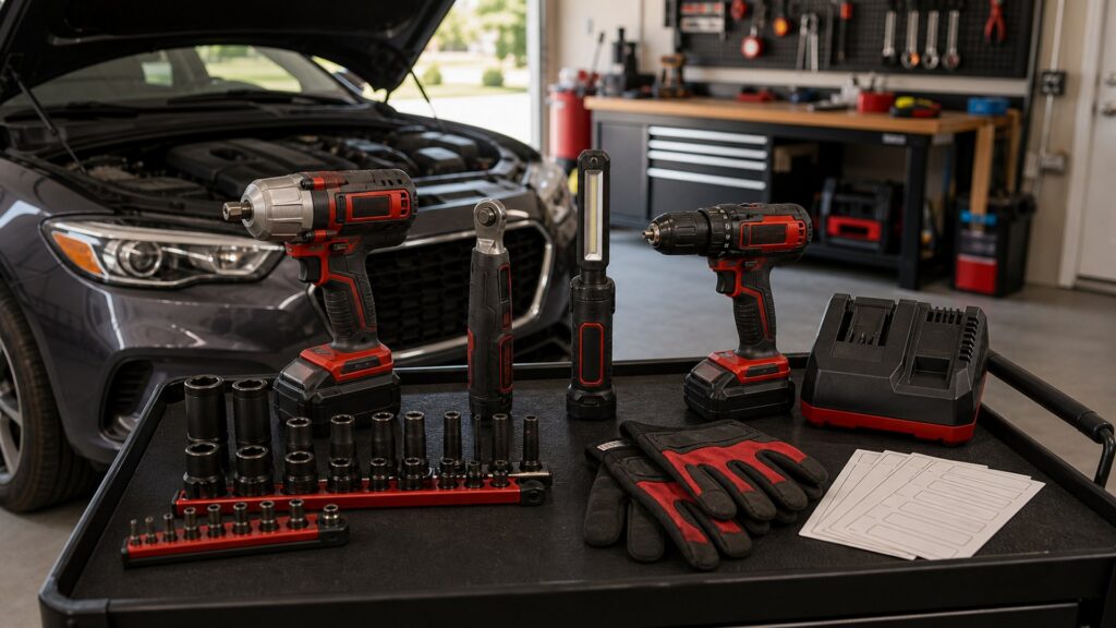 automotive power tools shopping setup for home garage workflows with practical vehicle-focused details