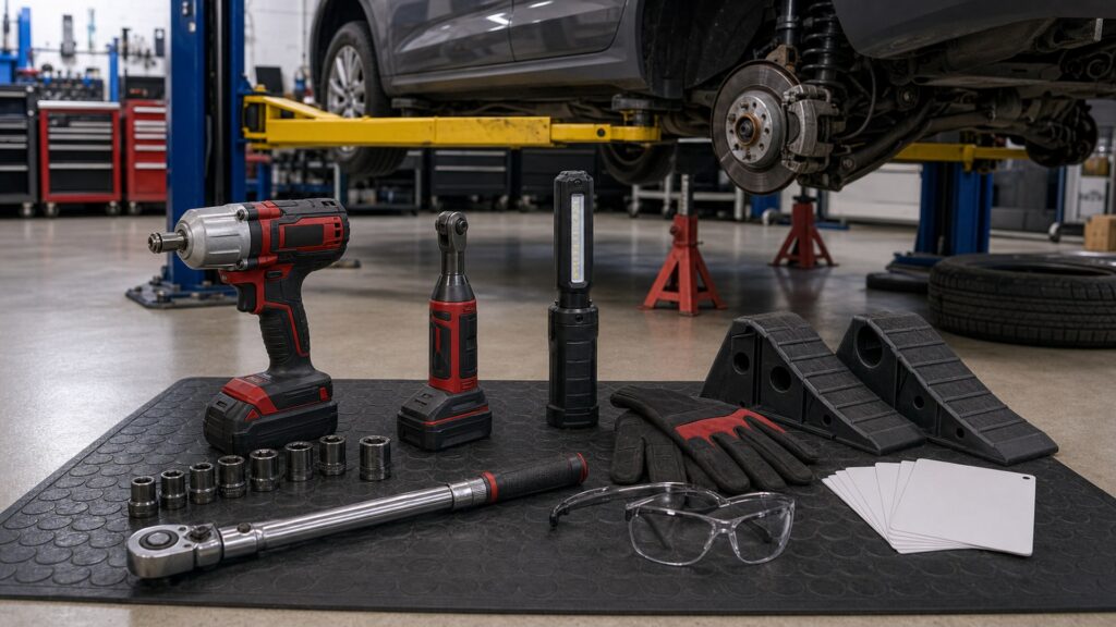 automotive power tools shopping setup for lift and safety requirements with practical vehicle-focused details