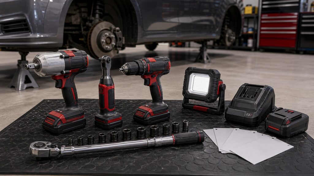 automotive power tools shopping setup for overall selection with practical vehicle-focused details