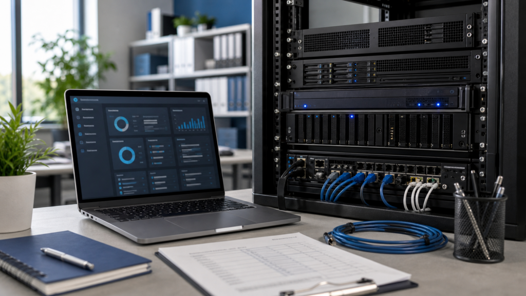 Ultra photorealistic business dedicated hosting room hero image for Bluehost Dedicated Hosting review