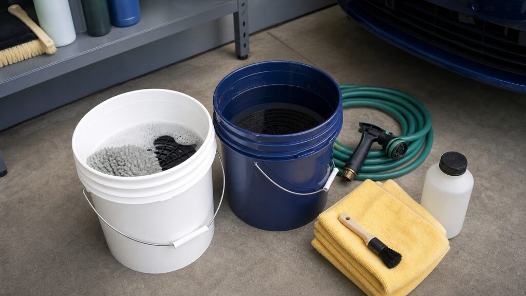 bucket wash systems shopping setup for maintenance wash supplies with practical vehicle-focused details