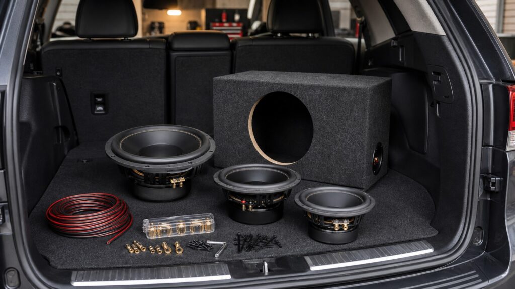 car subwoofers shopping setup for road trip technology needs with practical vehicle-focused details