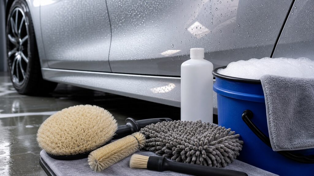 car wash brushes shopping setup for ceramic protection planning with practical vehicle-focused details