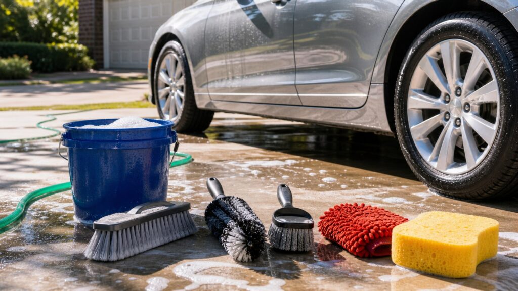 car wash brushes shopping setup for weekend wash routines with practical vehicle-focused details