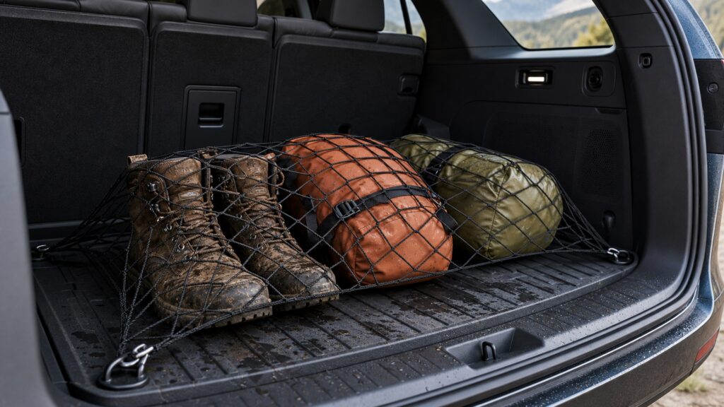 cargo storage nets shopping setup for all-weather interior use with practical vehicle-focused details