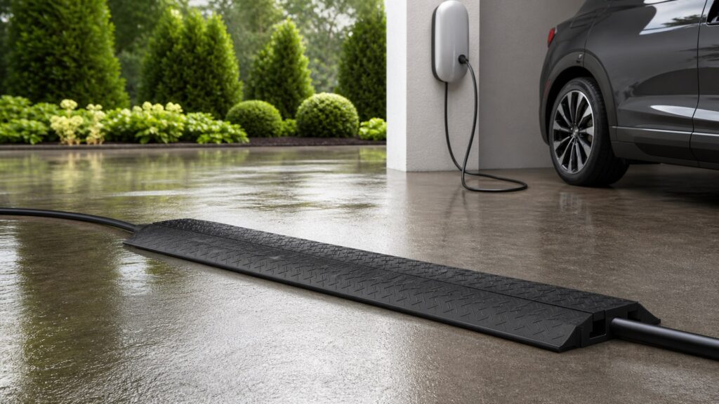 charging cable protectors shopping setup for outdoor charging installations with practical vehicle-focused details