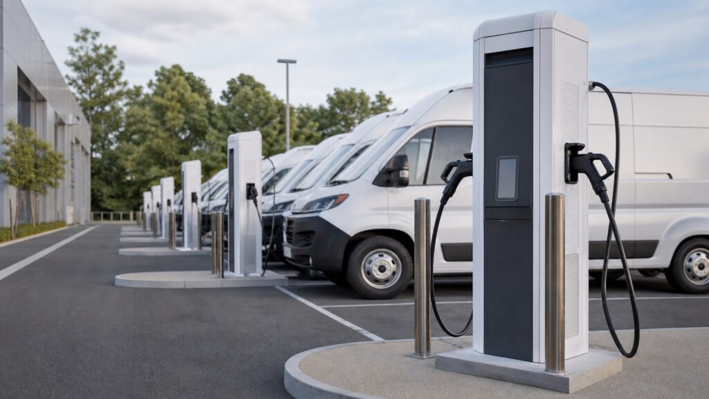 commercial ev charging stations shopping setup for public and fleet charging with practical vehicle-focused details