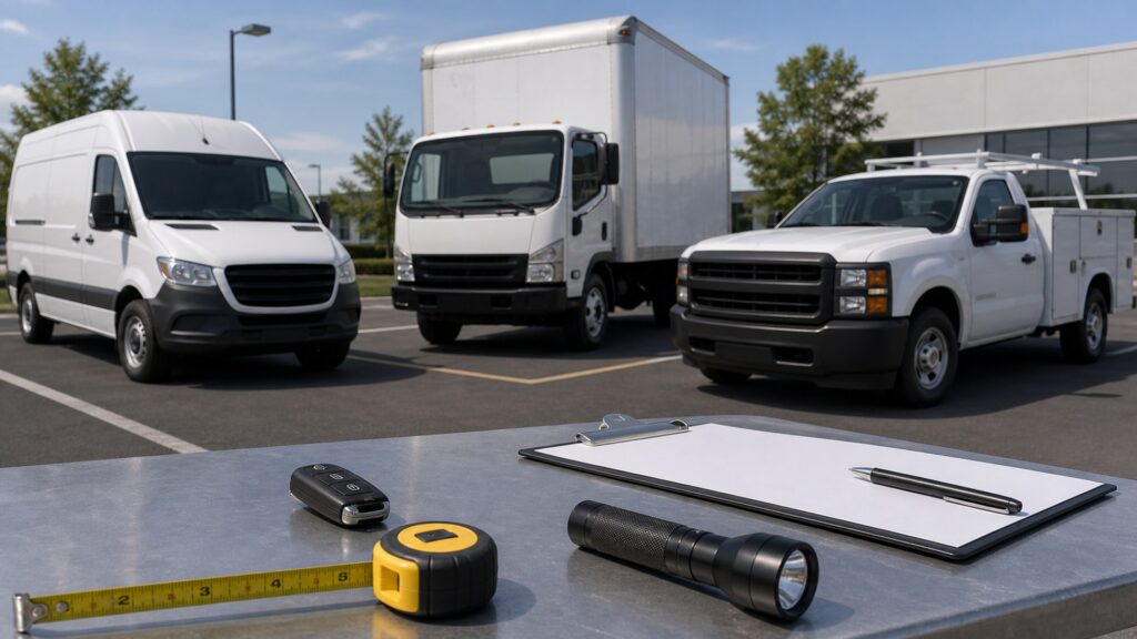 commercial vehicles shopping setup for new vehicle shopping with practical vehicle-focused details