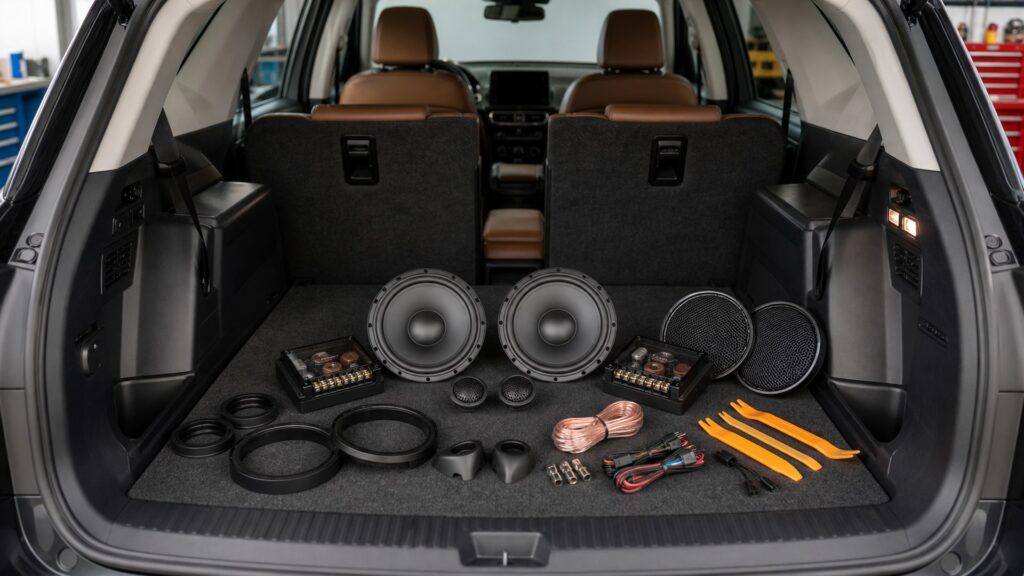 component speaker systems shopping setup for road trip technology needs with practical vehicle-focused details
