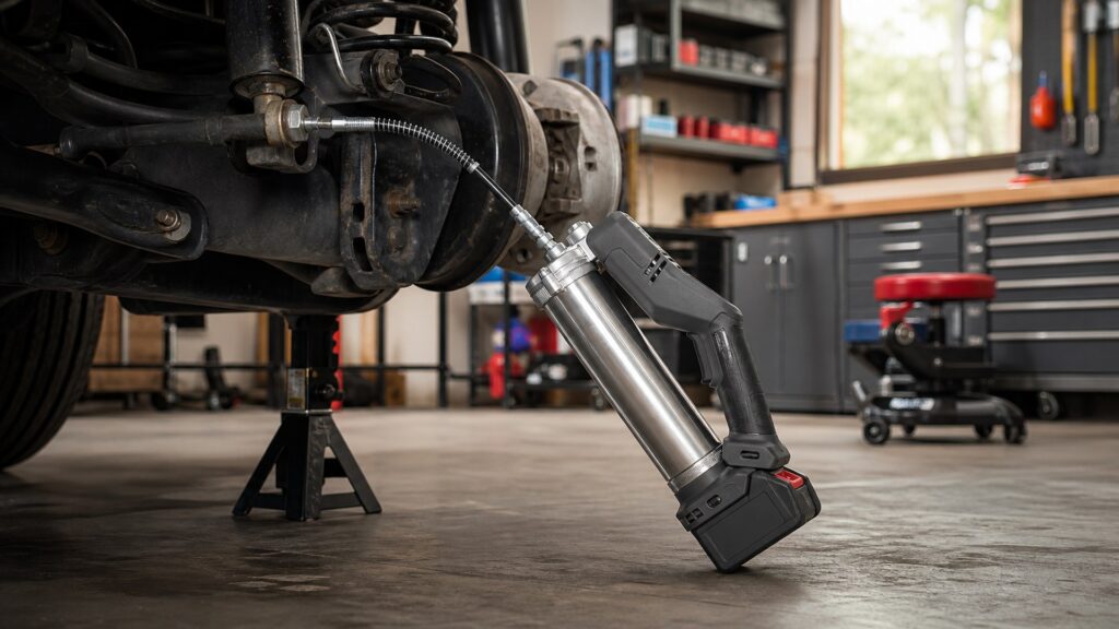 cordless grease guns shopping setup for home garage workflows with practical vehicle-focused details